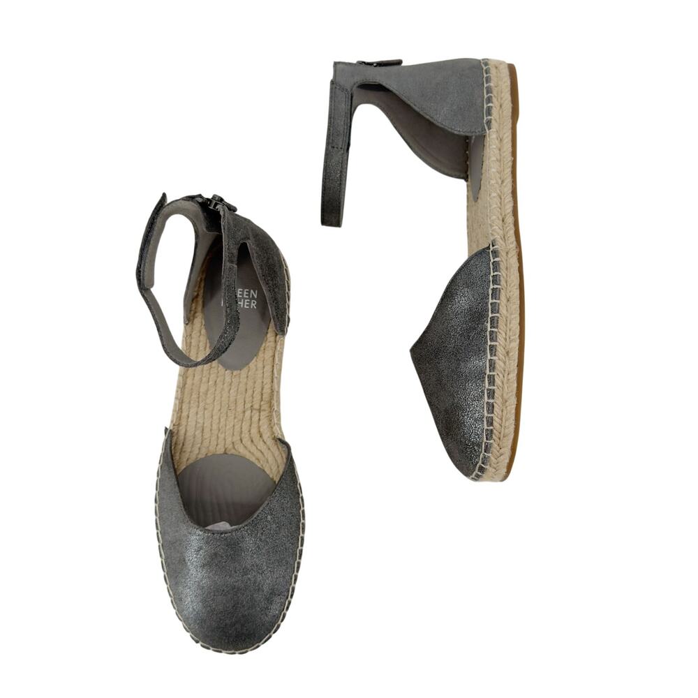 NEW Eileen Fisher Lala Espadrille Flats size 9 Gunmetal Silver Metallic Leather